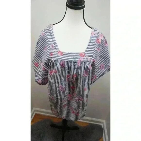 Time and Tru Women’s Striped Floral Blouse, Size M (8-10) - Picture 14 of 14
